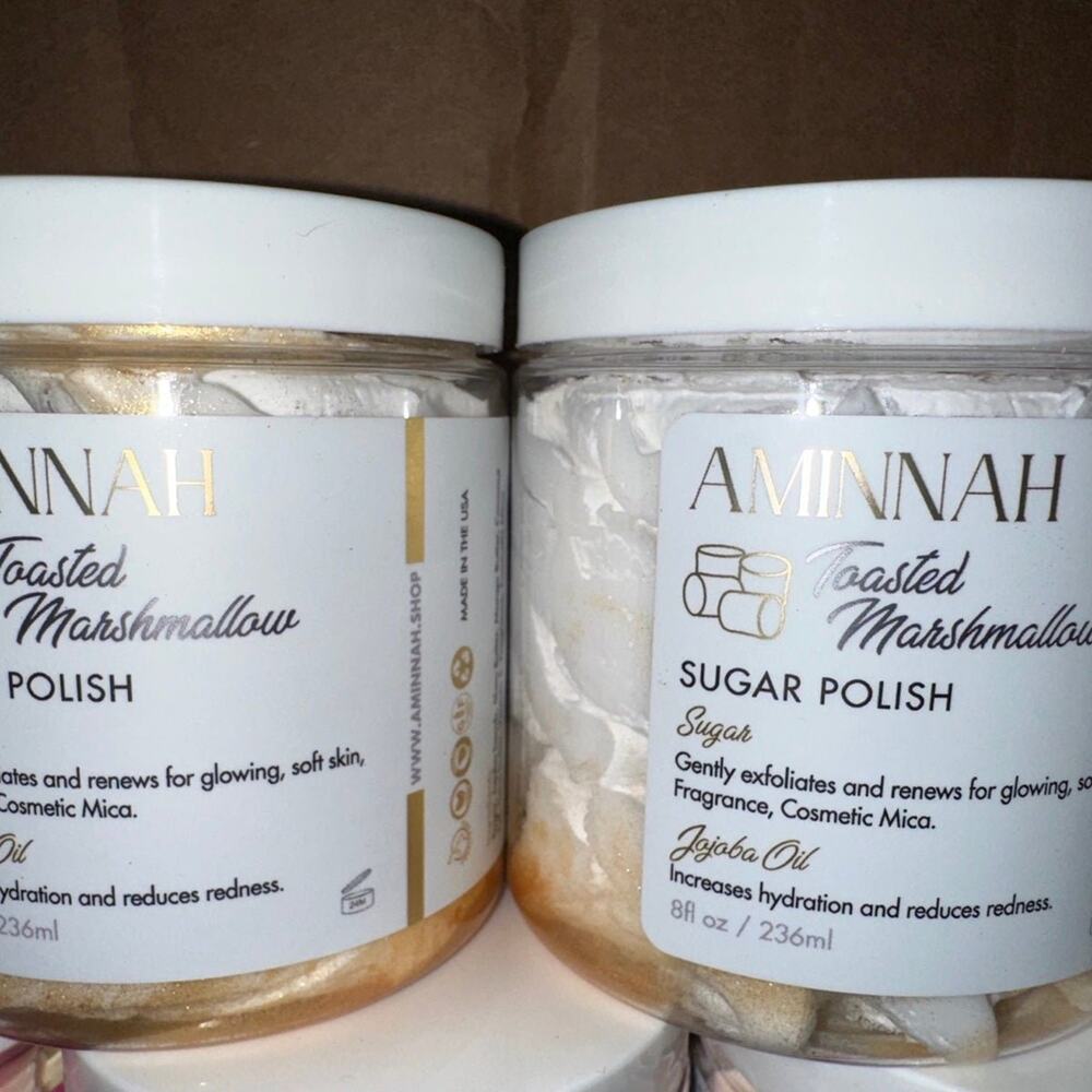 Aminnah AMNH Toasted Marshmallow Sugar Polish Jojoba Oil Body Scrub NEW